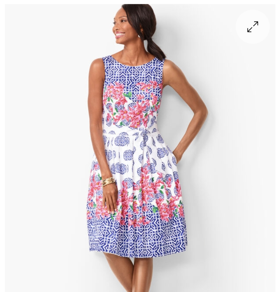 Talbots Mosaic Floral Sateen Fit & Flare Dress 6 Ginger Jar